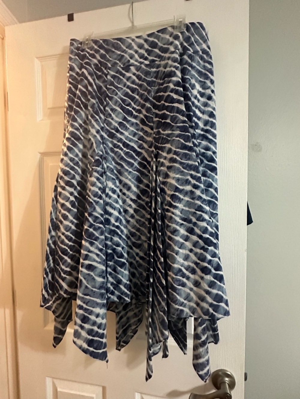 Chico's Blue and White Asymmetrical Handkerchief Hem Skirt
